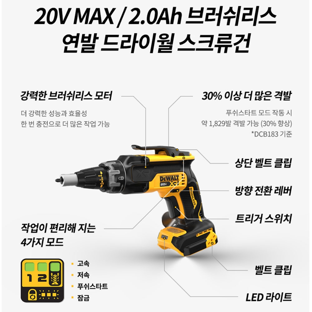 디월트 BL 드라이월 스크류 20V MAX 2.0Ah 충전스크류드라이버 DCF630D2T