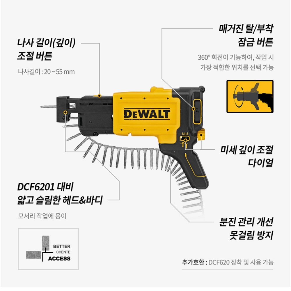 디월트 BL 드라이월 스크류 20V MAX 2.0Ah 충전스크류드라이버 DCF630D2T