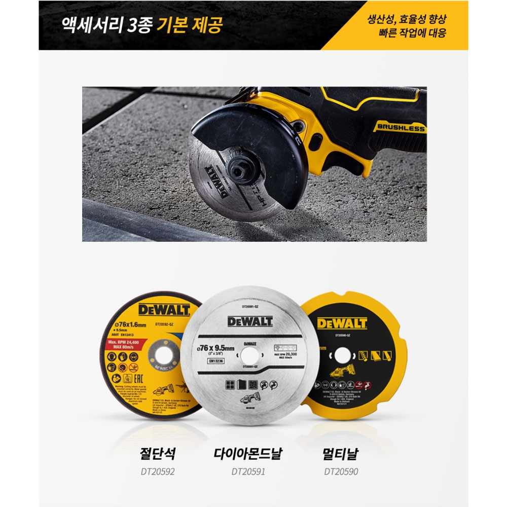 디월트 XR 브러쉬리스 그라인더 75mm 20V 5.0Ah세트 컷오프툴 DCS438P2