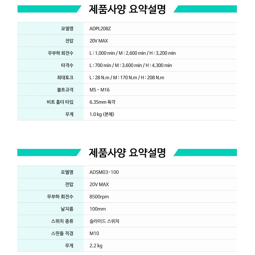 DCA 임팩드라이버 그라인더 20V 4.0Ah 급속충전기 충전콤보세트 ADKIT27EK