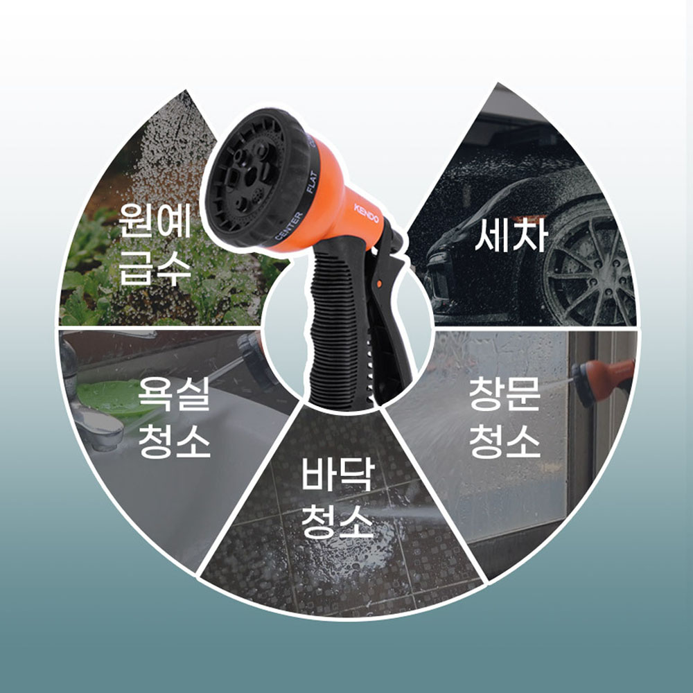 켄도 창문청소 원예 농업 세차 물청소 다기능 8단 분사기세트 60683
