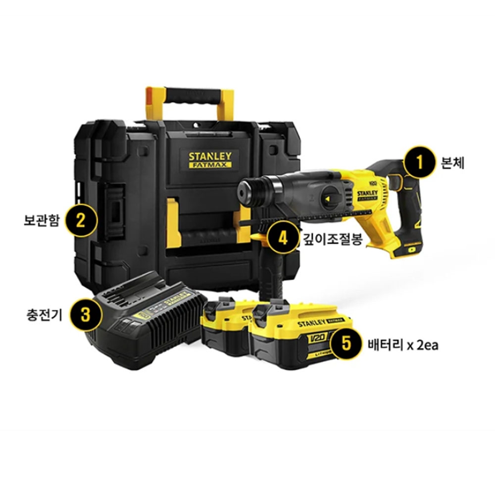 스탠리 SDS-PLUS 팻멕스 20V 4.0Ah세트 충전 로타리함마드릴 SBH900M2K