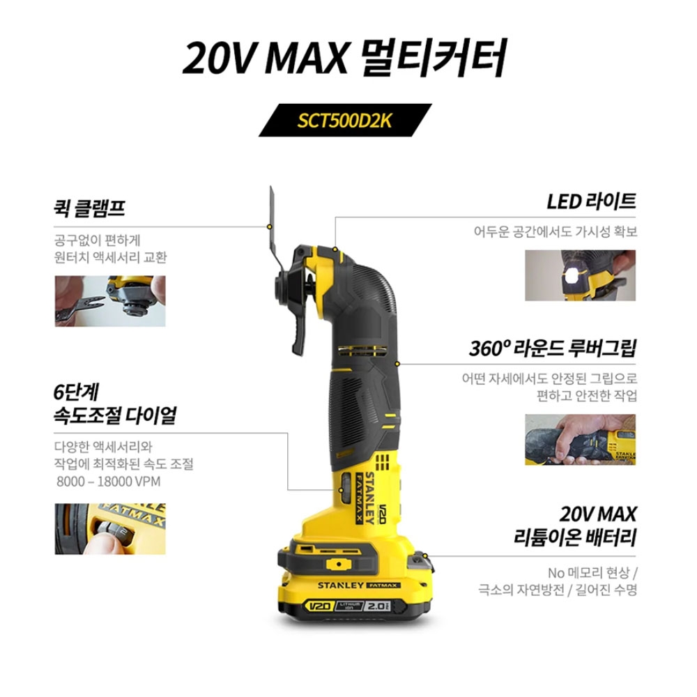 스탠리 팻맥스 악세사리 2종 20V MAX 2.0Ah 세트 충전멀티커터 SCT500D2K