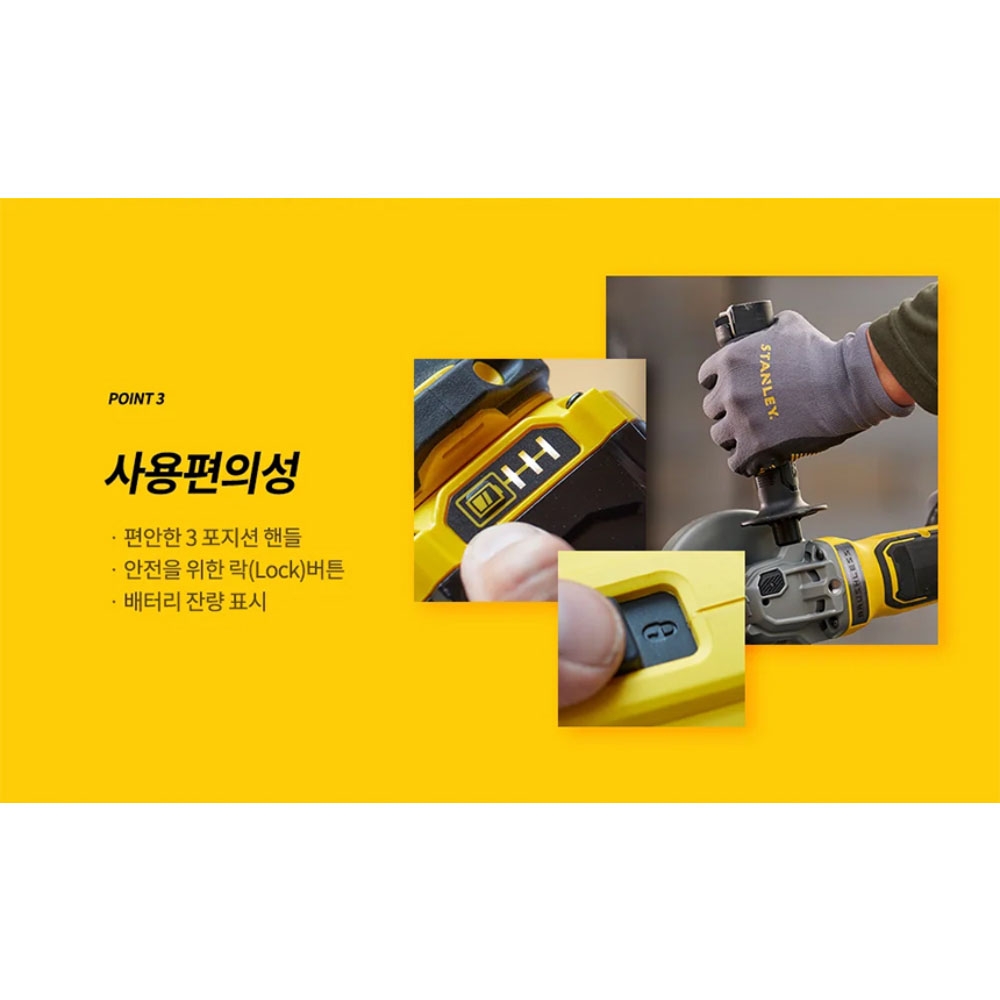 스탠리 팻맥스 브러쉬리스 125mm 20V 4.0Ah세트 충전그라인더 SBG700M2K