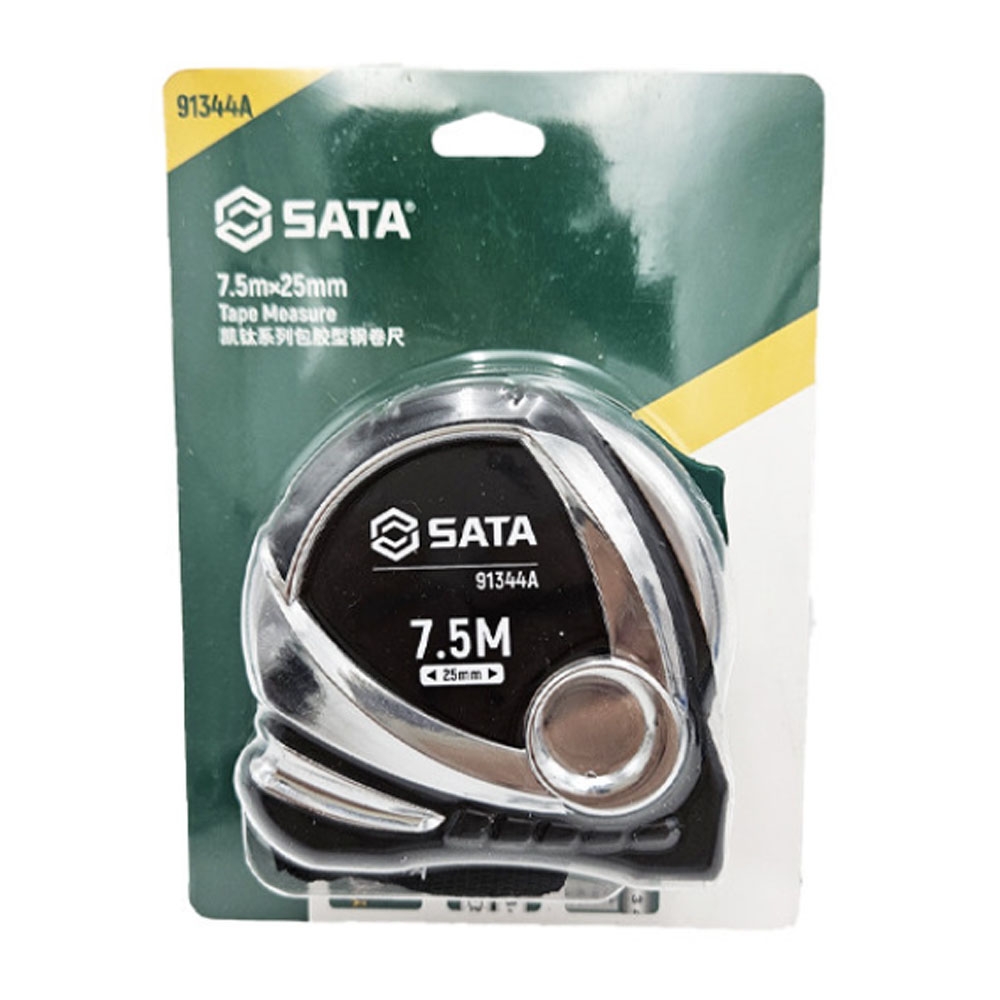 사타 고무그립형 자동줄자 7.5MX25mm 크롬양면줄자 91344A