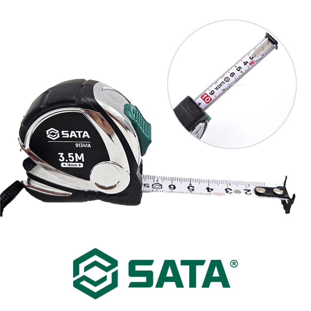사타 고무그립형 자동줄자 3.5MX16mm 크롬양면줄자 91341A