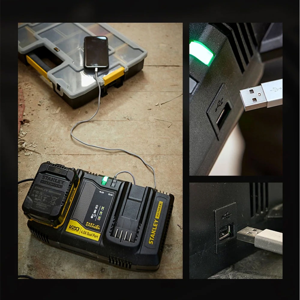 스탠리 팻맥스 20V 4.0A 배터리 듀얼충전기 SC402