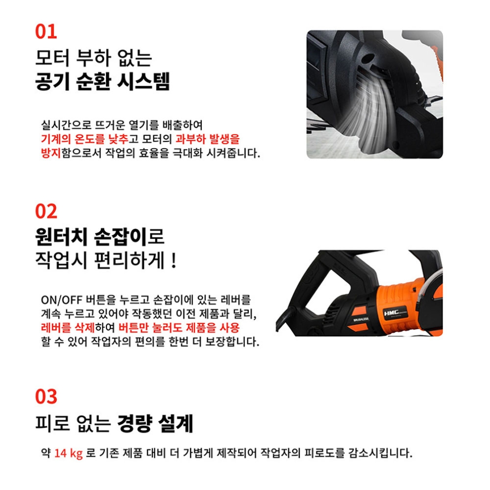 HMC 벽체절단기 콘크리트 체인쏘 480mm 전기체인톱 체인톱날 별도구매 HMC-BL480