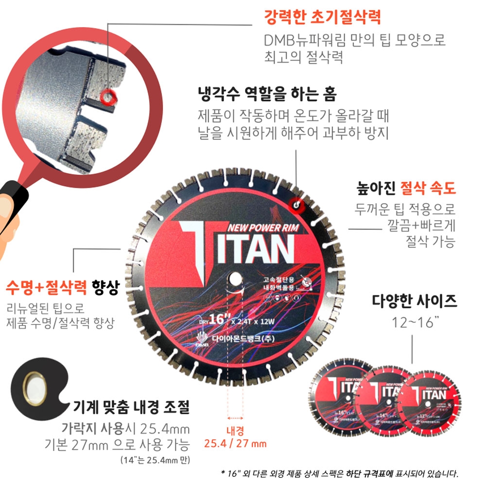 DMB 타이탄 뉴 파워림 내화벽돌 점토블럭 화강암 난삭재 컷팅용 300mm 2.4T 12W