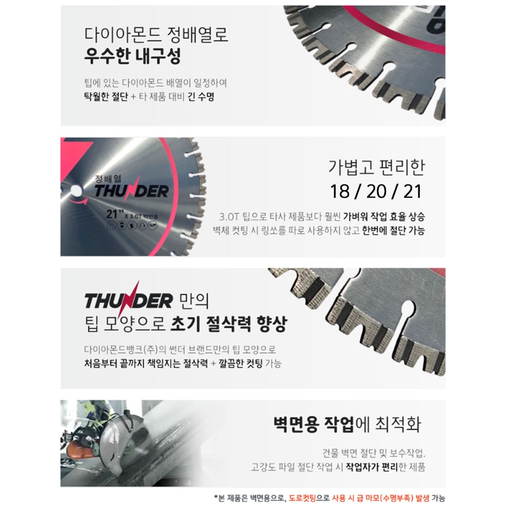 DMB 썬더 벽체컷팅 석재 옹벽 대형콘크리트쏘 450mm 3.0T 15W 벽면용 대형쏘