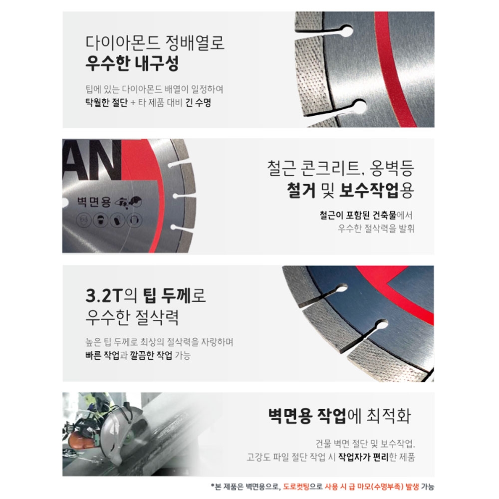 DMB 타이탄 다이아몬드 컷팅날 철근 옹벽 정배열 벽면용 컷팅날 400mm 3.2T 14W