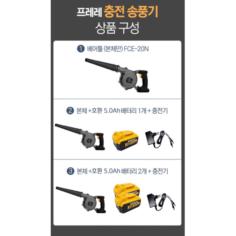 프레레 디월트배터리호환 블로워 낙엽 제설 세차 속도조절 충전 송풍기 FCE-20N 본체만