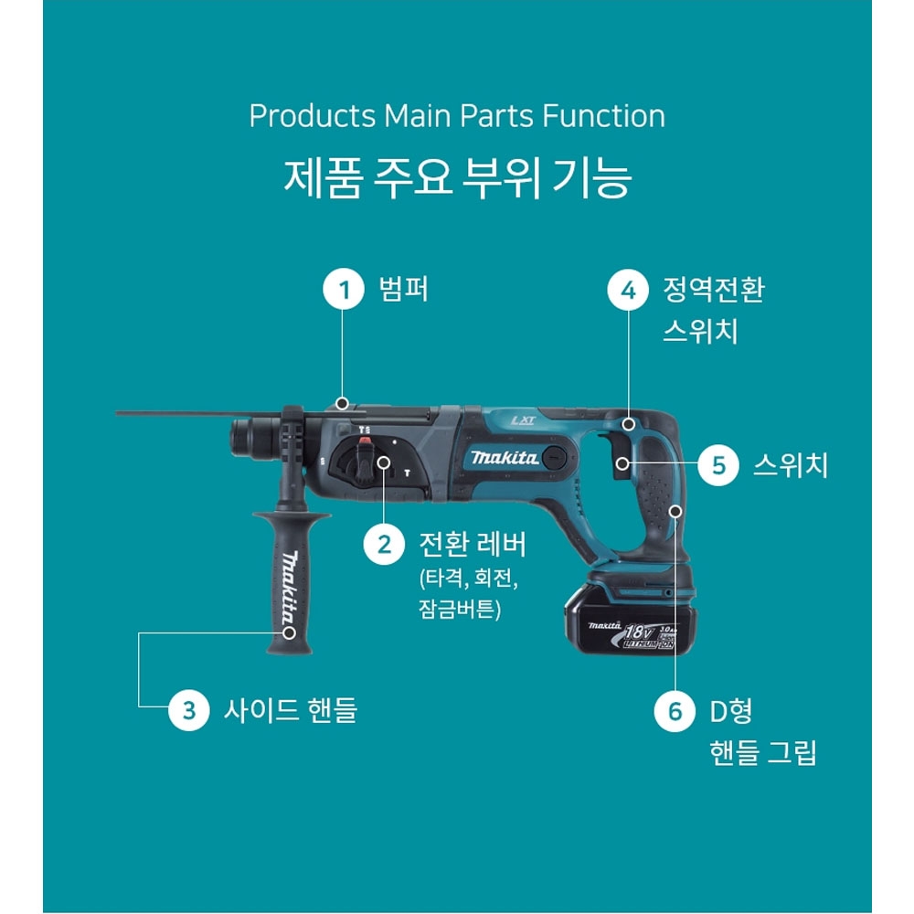 마끼다 SDS-PLUS 해머드릴 호환배터리 18V 5.0Ah 충전로타리함마드릴 DHR241