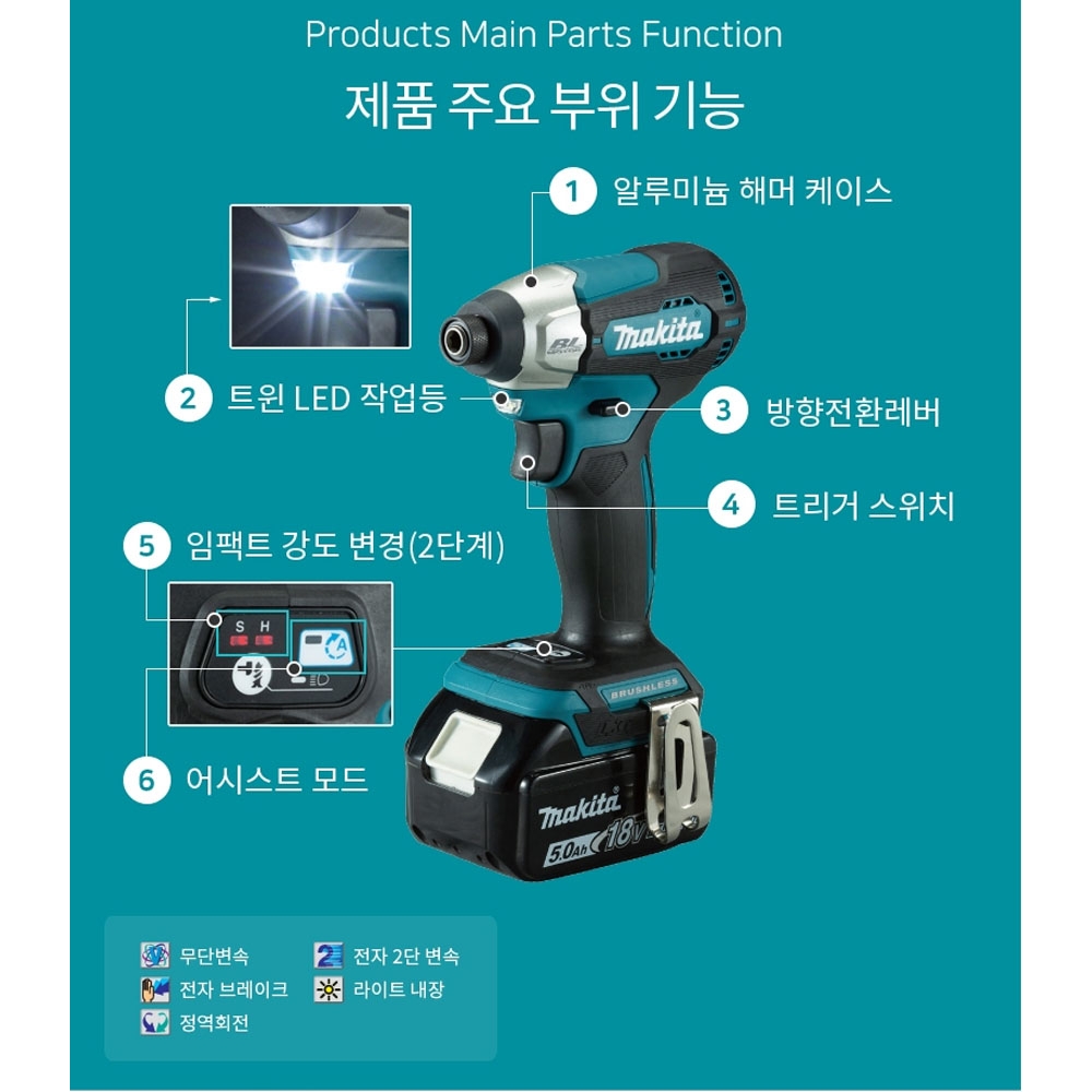 마끼다 호환배터리세트 3모드 트리거스위치 18V 5.0Ah 충전임팩드라이버 DTD157