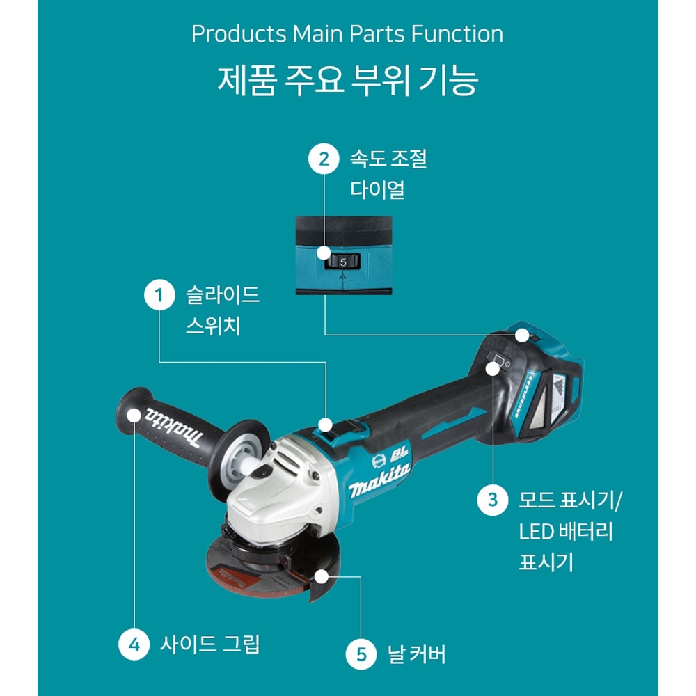 마끼다 나사타입 휠보호커버 100mm 18V5.0Ah호환 충전그라인더 DGA413