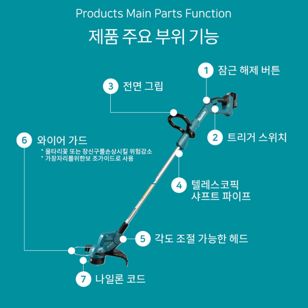 마끼다 줄날포함 각도길이조절 18V 5.0Ah 호환배터리포함 충전예초기 DUR193