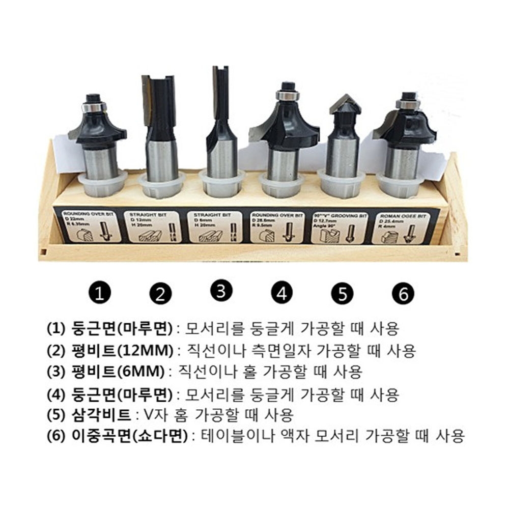 삼구초경 루터 면취기 드릴비트 샹크 12mm 목공용 루터비트세트 12PCS