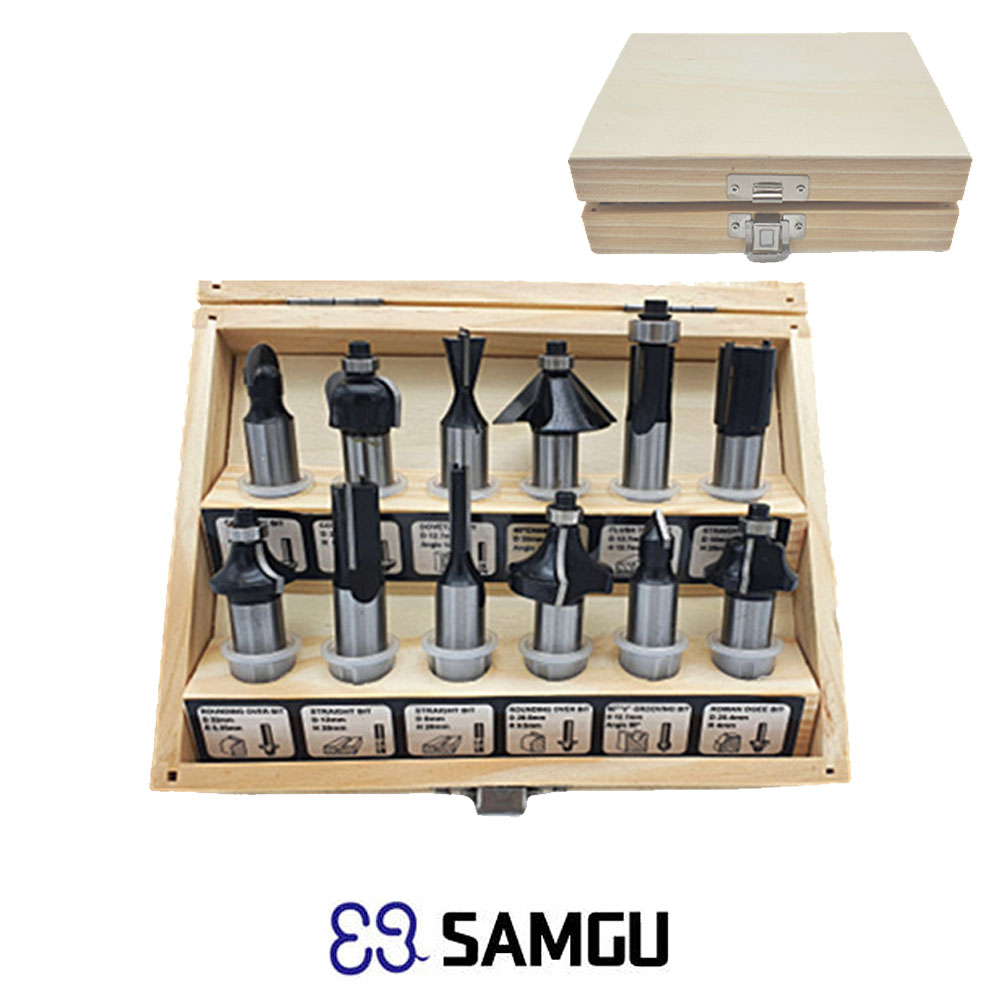 삼구초경 루터 면취기 드릴비트 샹크 12mm 목공용 루터비트세트 12PCS
