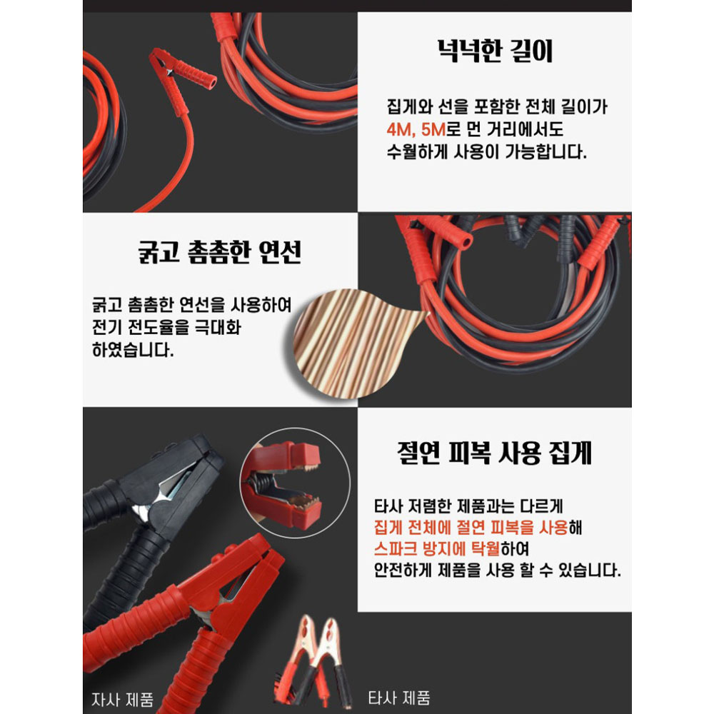 대성웰텍 배터리방전 케이블 중형용 점프선세트 40SQx5M
