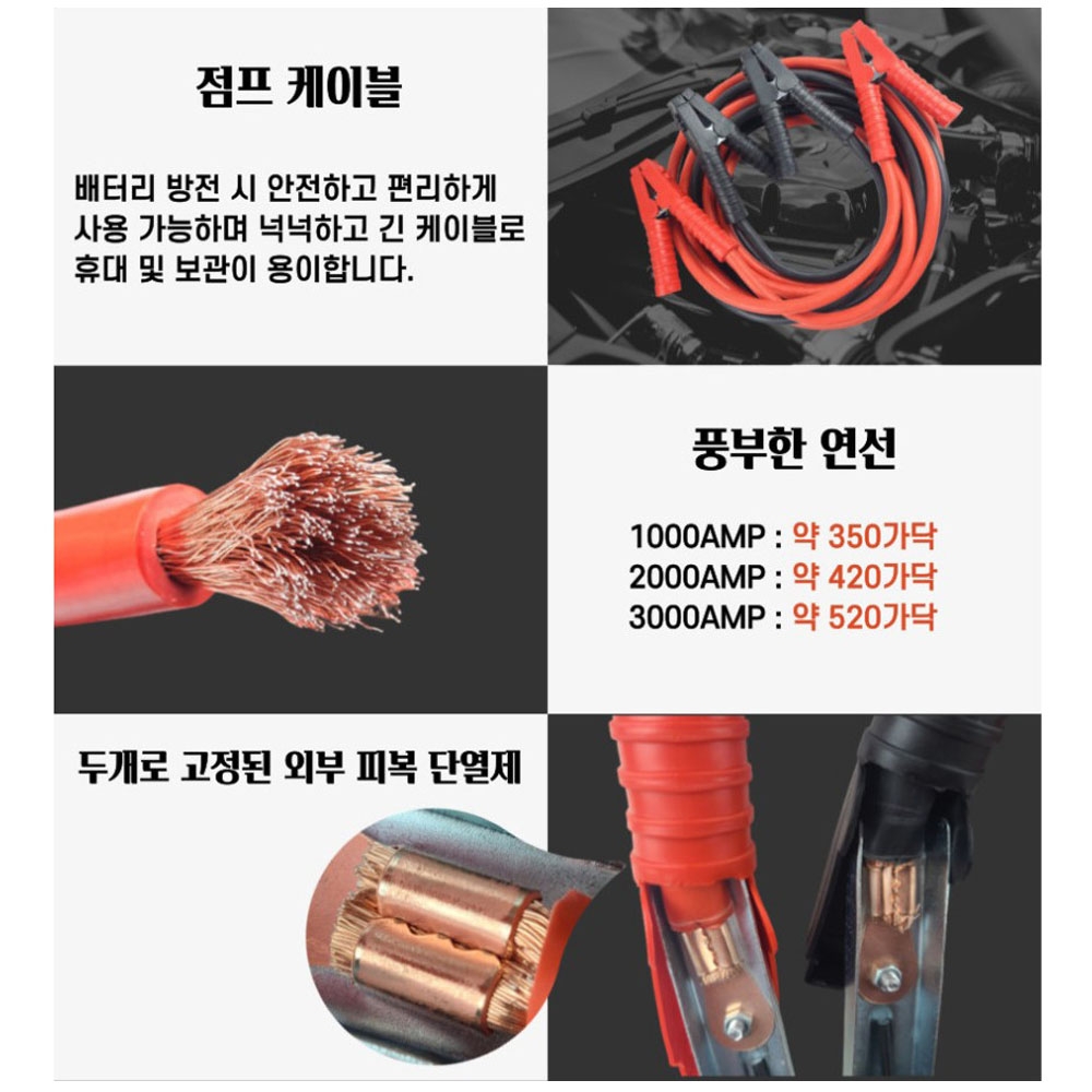 대성웰텍 배터리방전 케이블 중형용 점프선세트 40SQx5M