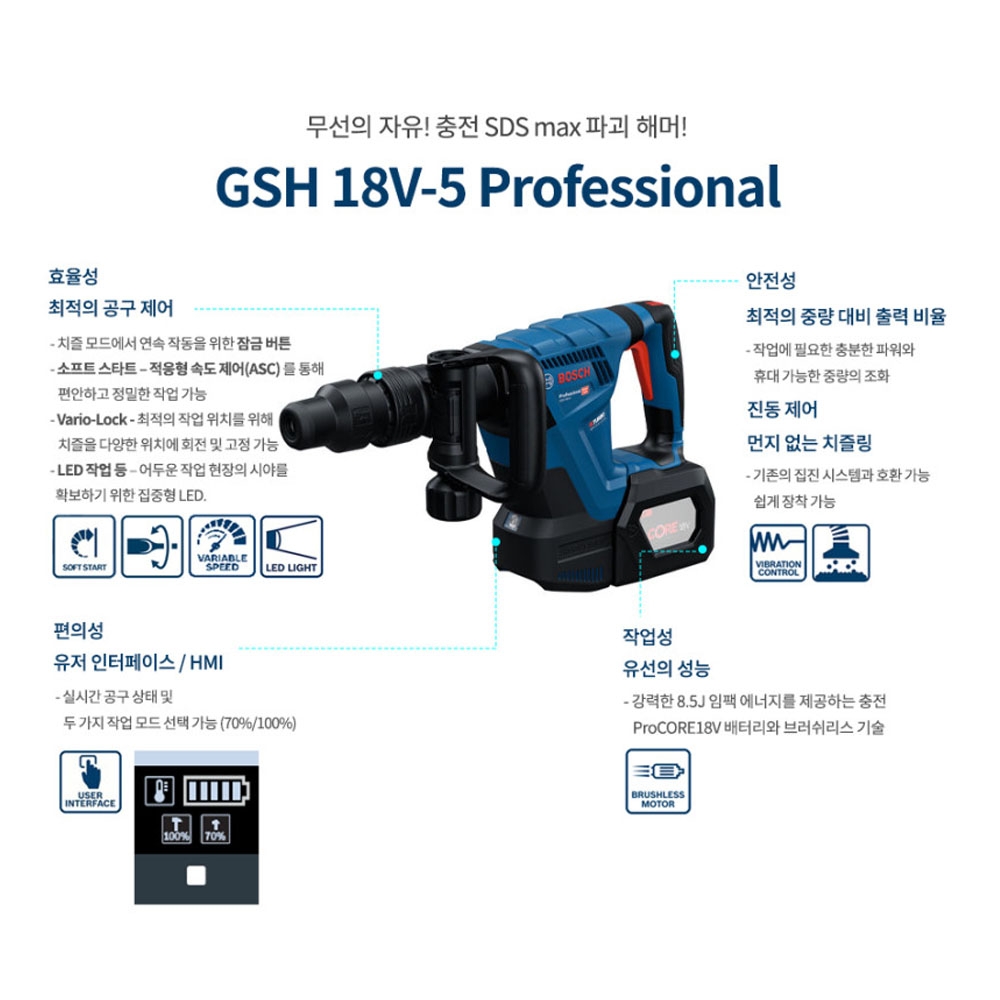보쉬 SDS MAX 뿌레카 치즐링 18V 충전파괴함마 GSH18V-5 본체만