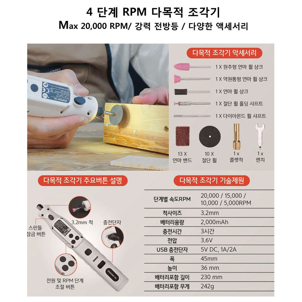 스파르탄 드라이버 다목적조각기 글루건 C타입충전 3IN1 충전툴세트 R5