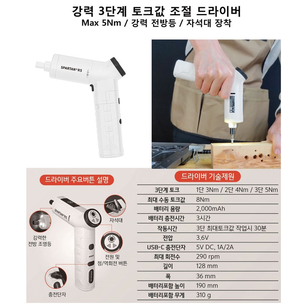 스파르탄 드라이버 다목적조각기 글루건 C타입충전 3IN1 충전툴세트 R5