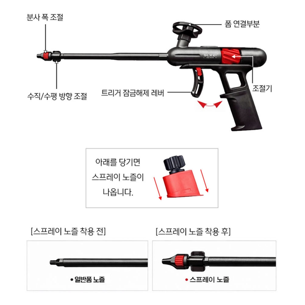 솔로블랙 수직 수평 조절 스프레이기능 우레탄폼건 SLXP-07S