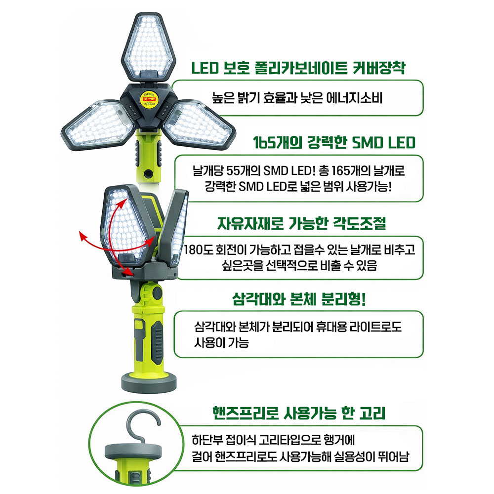 솔로 1800LM 작업등 투광등 해바라기 3구 LED워킹라이트 SSL-1800