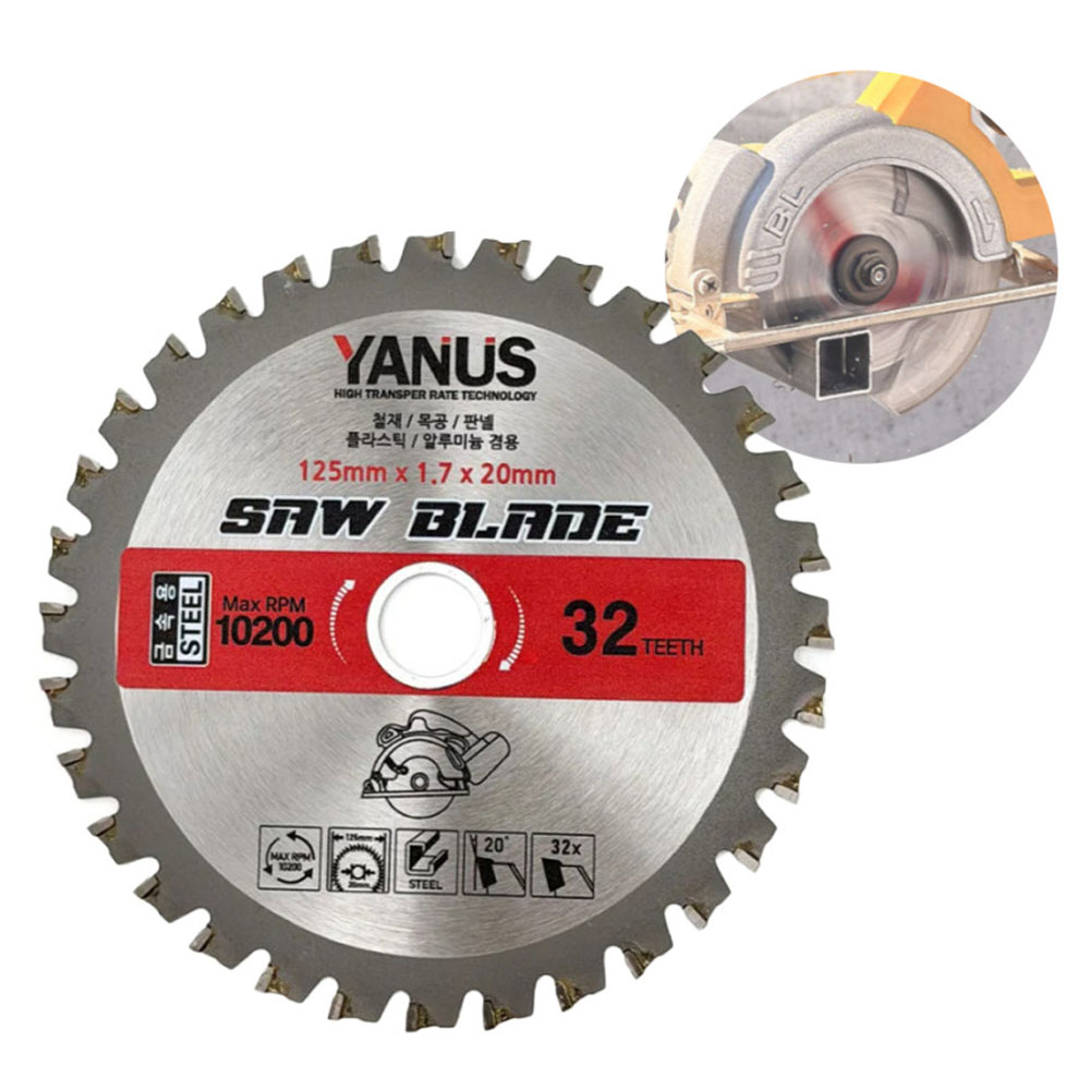브라보 125x1.7x20x32T 팁쏘 금속용 원형톱날 YANUS125-32T