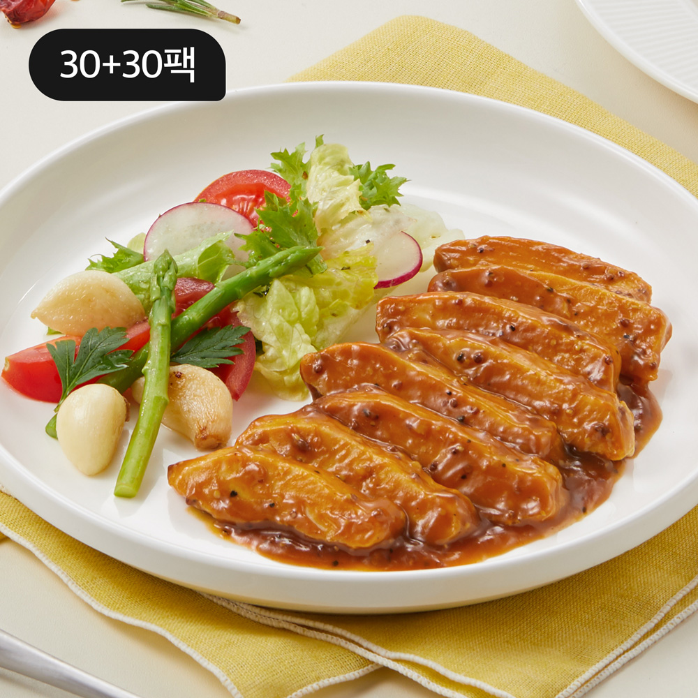 [대용량  패키지] 소스가 맛있는 닭가슴살 슬라이스 데미갈릭페퍼 30+30팩