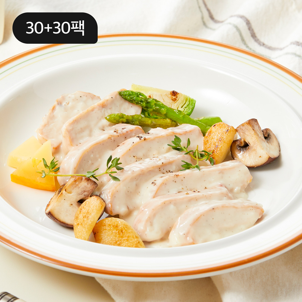 [대용량  패키지] 소스가 맛있는 닭가슴살 슬라이스 화이트머쉬룸 30+30팩