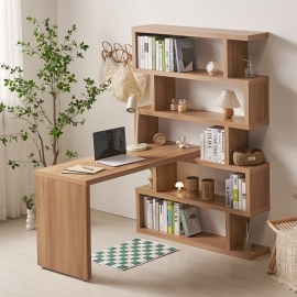 엘바 코너 책상 1400 5단 책장 기억자  ㄱ자 컴퓨터책상 L자형 모서리 데스크