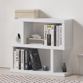 엘바 지그재그 디자인 2단 책장  거실 작은 미니 낮은 ㄹ자 책장 수납함