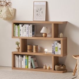 엘바 지그재그 디자인 3단 책장  거실 서재 낮은 ㄹ자 책장 수납함