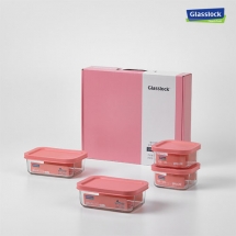 글라스락 간편캡 4조 세트-핑크 (710ml 2개, 490ml 2개)[115-232330]