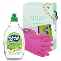 LION 참그린 레몬녹차 뽀드득 용기 500g + 크린랲 고무장갑 [102-217612]
