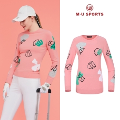 MU 스포츠 여성 봄 패턴 자카드 라운드넥 MU21122PN04