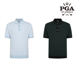 PGA 남성 넥배색 자카드 반팔 카라니트셔츠 PGMSW51807