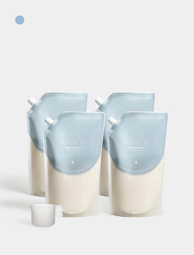 1L 리필 유연제 시그니처 4개 세트 1Box+100ml 실리콘 계량컵 1개