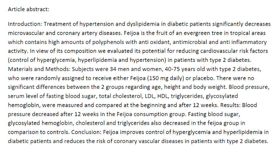 파인애플구아바 페이조아가 가지는 2형 당뇨병 환자에 대한 효과