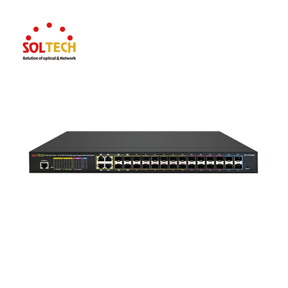 솔텍 L2 1G 4포트(콤보) + 1G 16슬롯 + 2.5G 8슬롯 + 10G 4슬롯 산업용 스위치허브 SFC4100AB