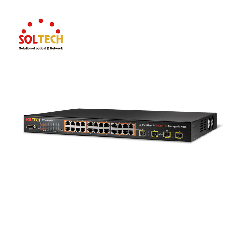 솔텍 L2 1G POE 24포트 + 1G SFP 4슬롯 S-RING 광 스위치 허브 SFC4500HP