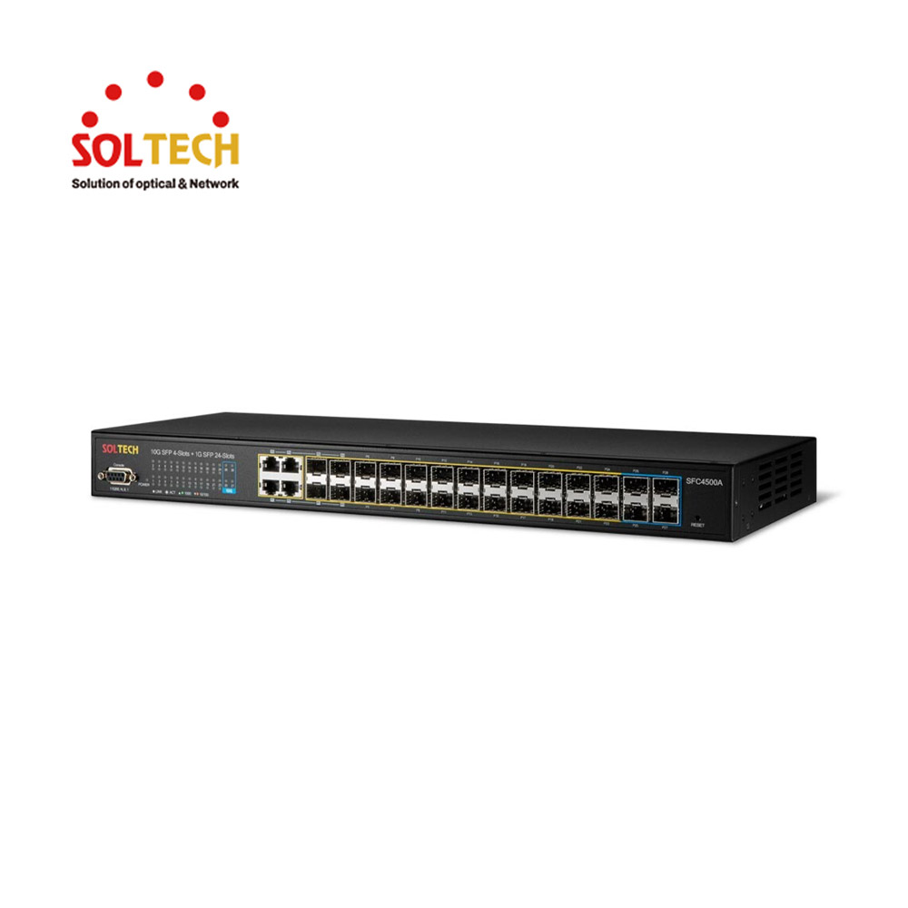 솔텍 L2 1G 4포트 + 1G SFP 24슬롯 + 10G SFP 4슬롯 S-RING 광 스위치 허브 SFC4500A