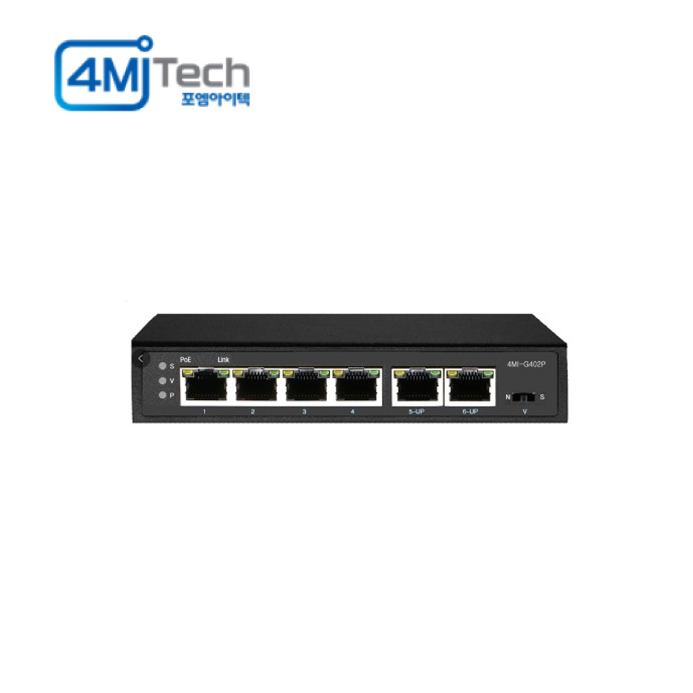 포엠아이텍 1G POE 4포트 + 1G RJ45 2포트 스위치 허브 4MI-G402P