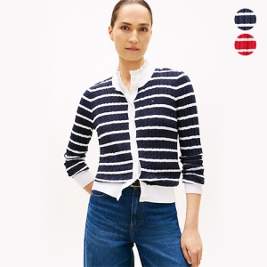 타미힐피거 우먼 스트라이프 꽈배기 가디건 XW08101