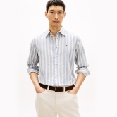 타미힐피거 맨 레귤러핏 스트라이프 린넨 블랜드 셔츠 XM07400-401