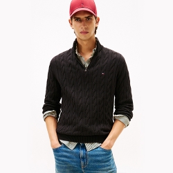 [M] 타미힐피거 맨 꽈배기 하프집업 스웨터 XM05669-001_k