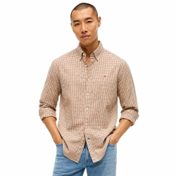 타미힐피거 맨 레귤러핏 린넨블렌드 체크셔츠 XM07842-200 Camel