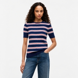 타미힐피거 우먼 반팔 꽈배기 니트 XW09473-400 Preppy Navy